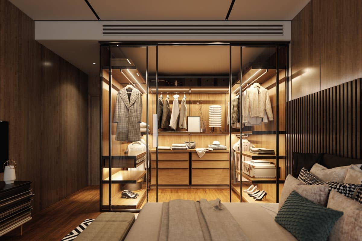 bedroom with walk in closet and accent lighting