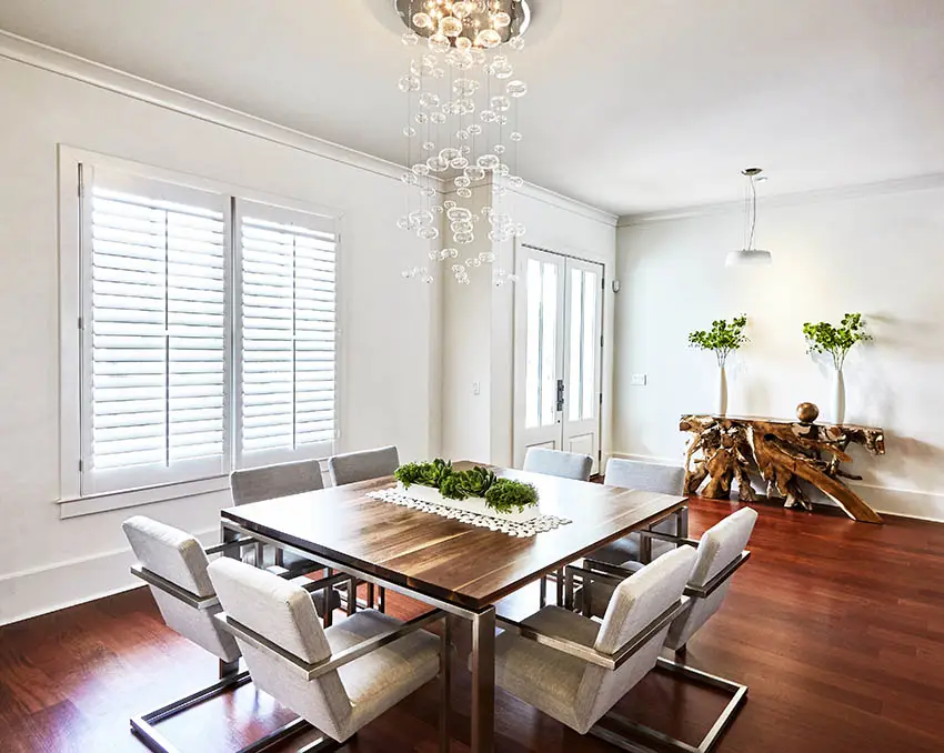 Dining room with plantation shutters