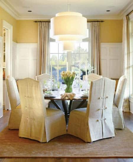 Dining room with slipcovered chairs