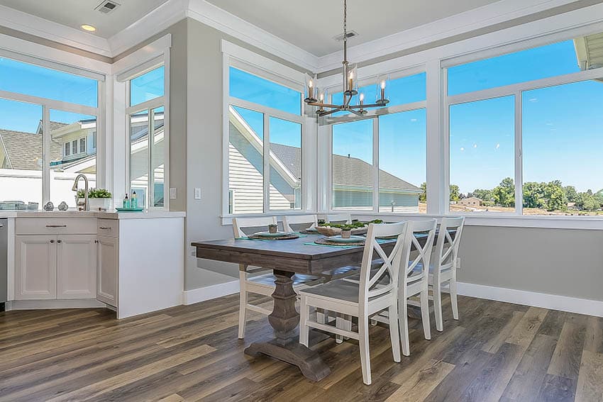 Farmhouse table with engineered wood floors