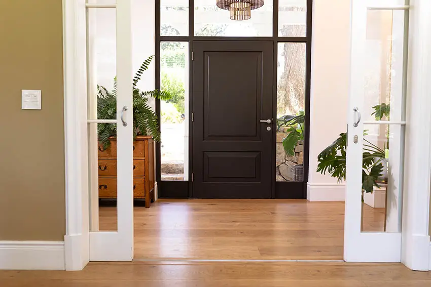 Front door with sidelights transom window