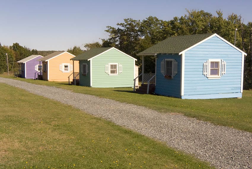 Colorful houses with shared driveway