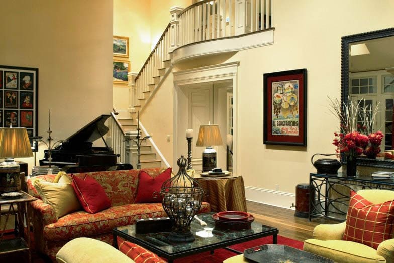 Great room with staircase traditional furnishings