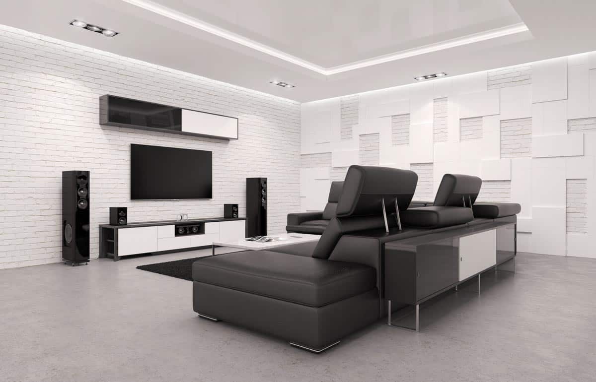 home theater with recliner sofa