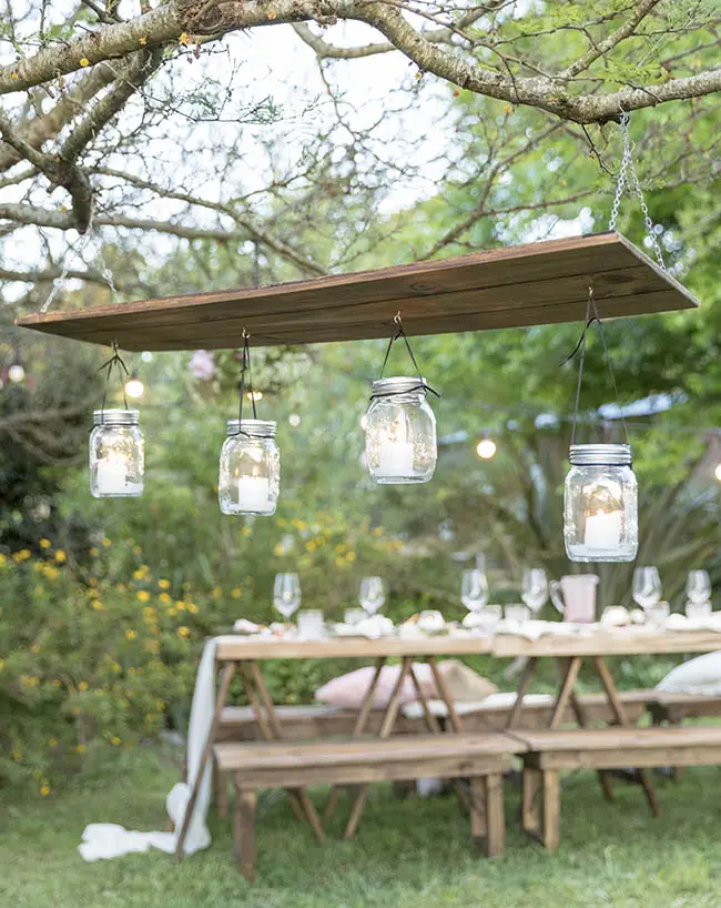 Mason jar hanging wedding lights
