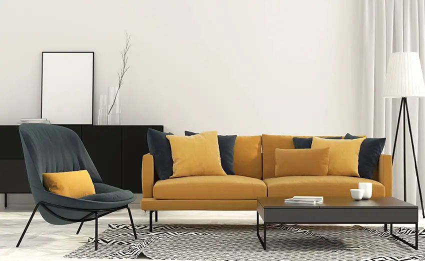 Matching yellow and black furniture decor living room