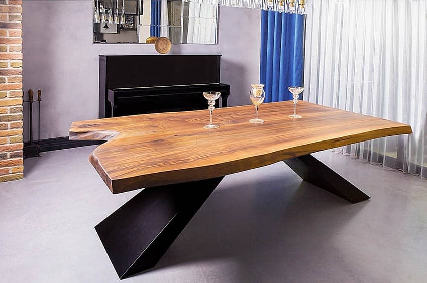 Modern table with live edge wood top