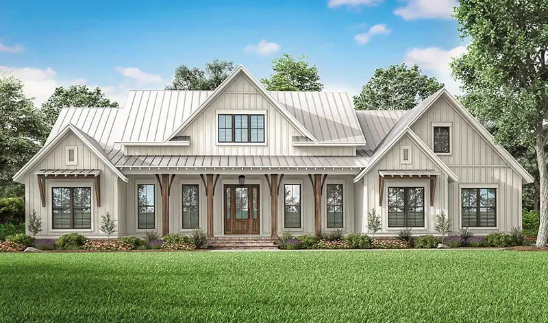 Modern farmhouse plan 2 story 4 bedroom exterior front 