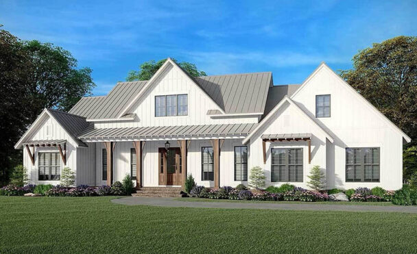 Modern Farmhouse House Plan (2 Story, 3 Bedrooms)