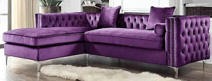 Modern purple velvet button tuft sofa