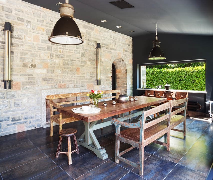 Refectory table with distressed paint legs 