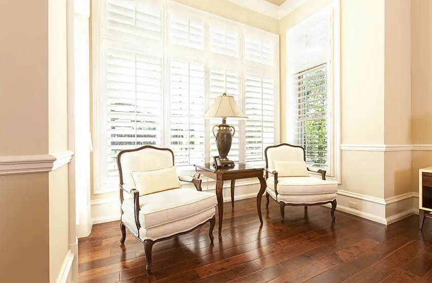 Sitting area with plantation style shutters 