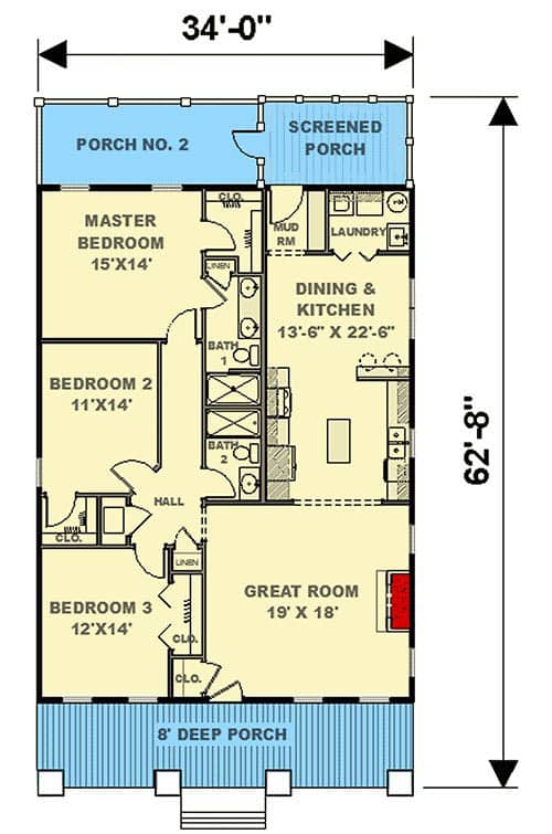 Southern cottage house floor plan first floor