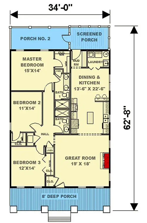 Southern cottage house floor plan first floor