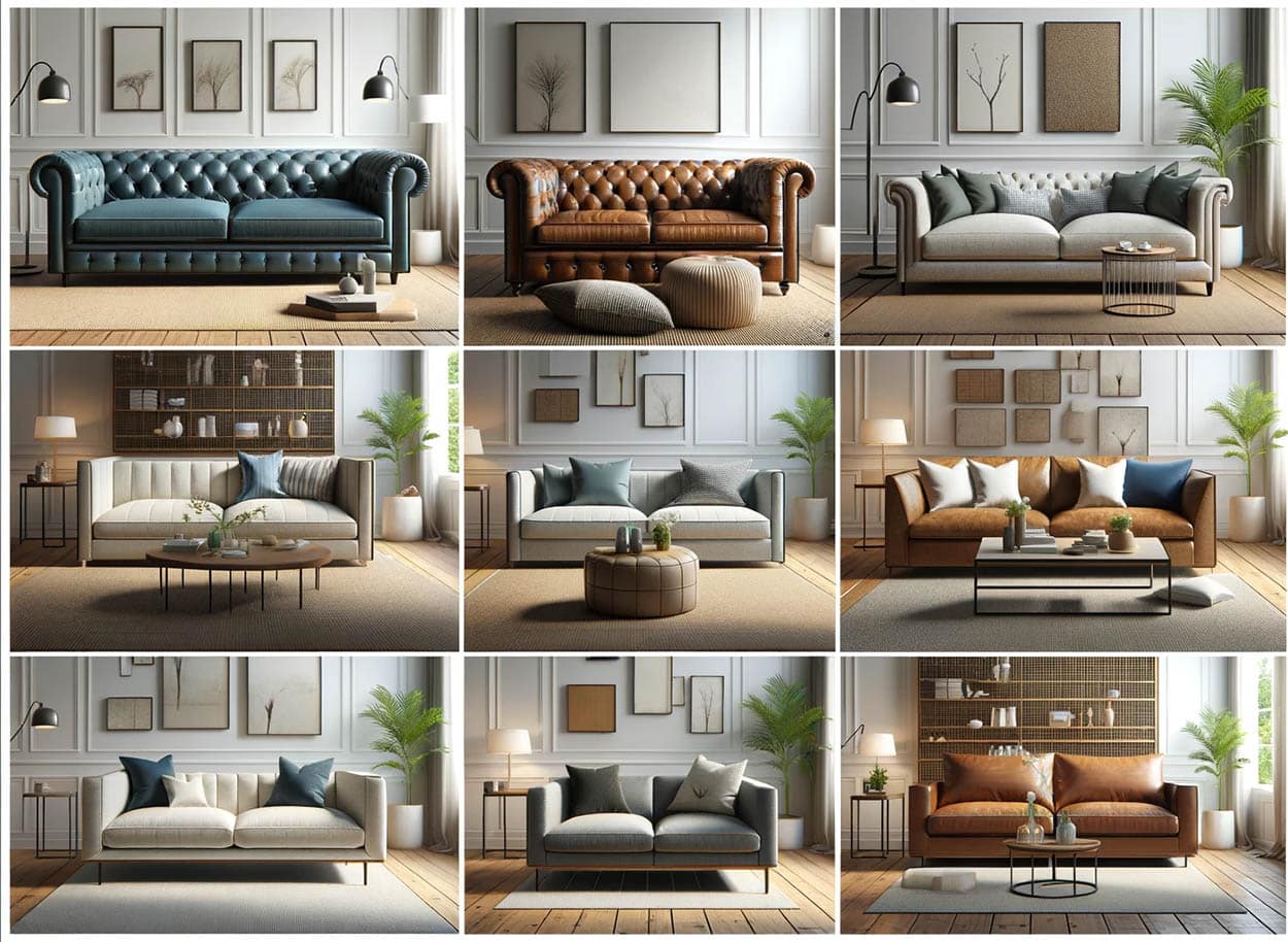 Assortment of sofas in different styles