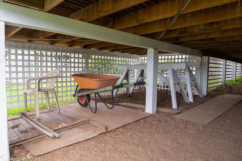 Under deck storage behind lattice 