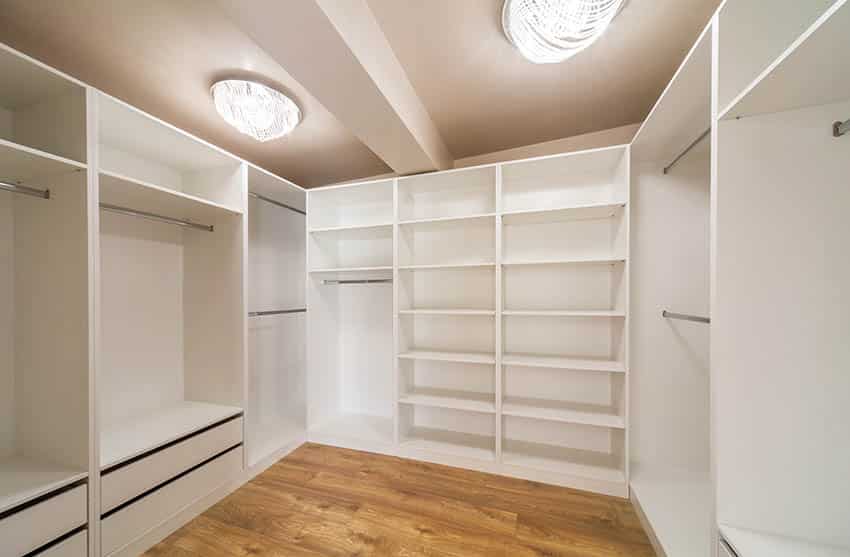 Walk in closet built in storage shelving