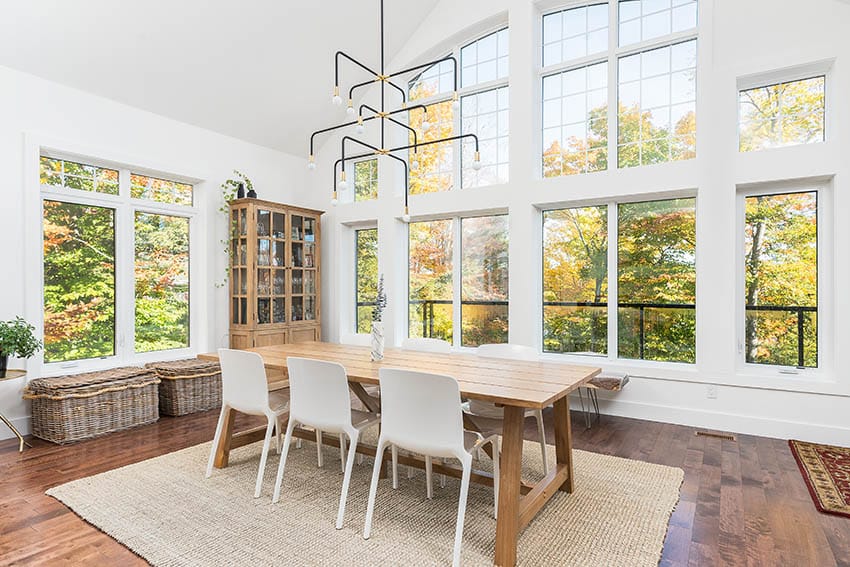 Wood craftsman table with large windows