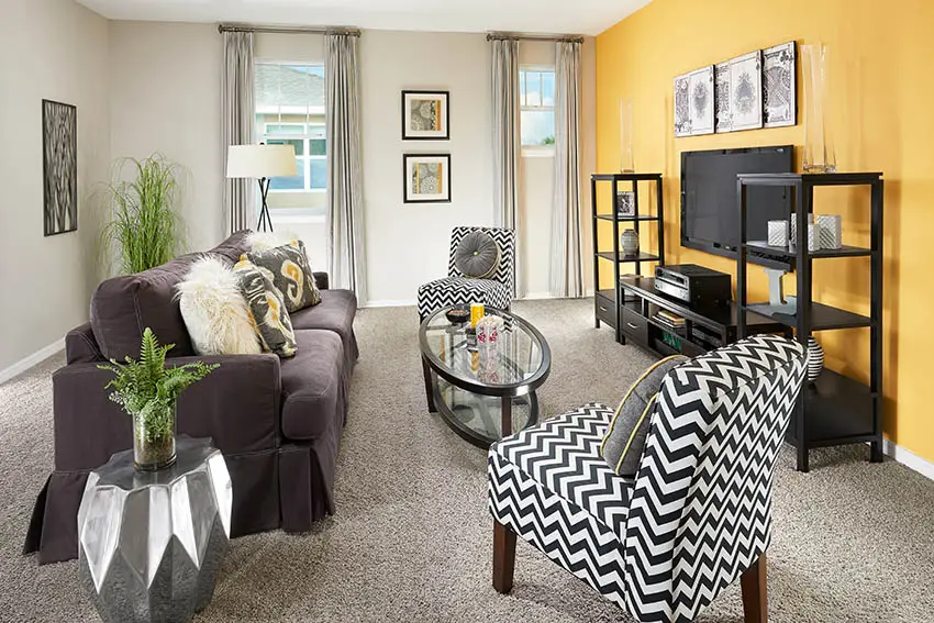 gray and yellow living room