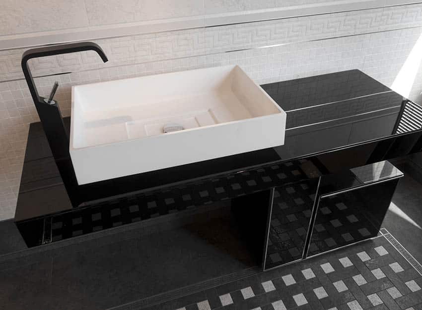 Bathroom with black matte finish faucet