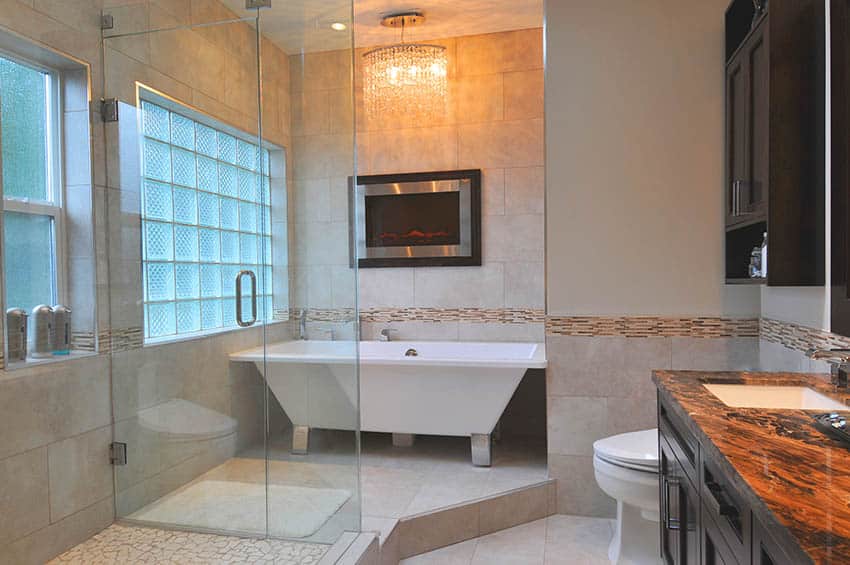 Bathroom with glamorous glass bricks