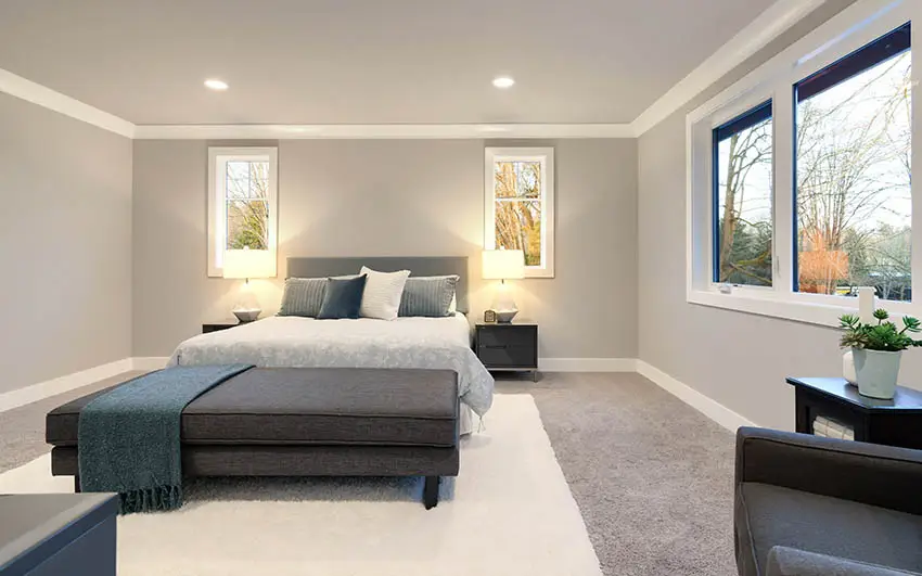Bedroom with dark beige carpet