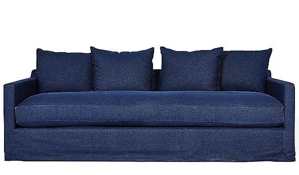 Blue mid century modern cotton couch