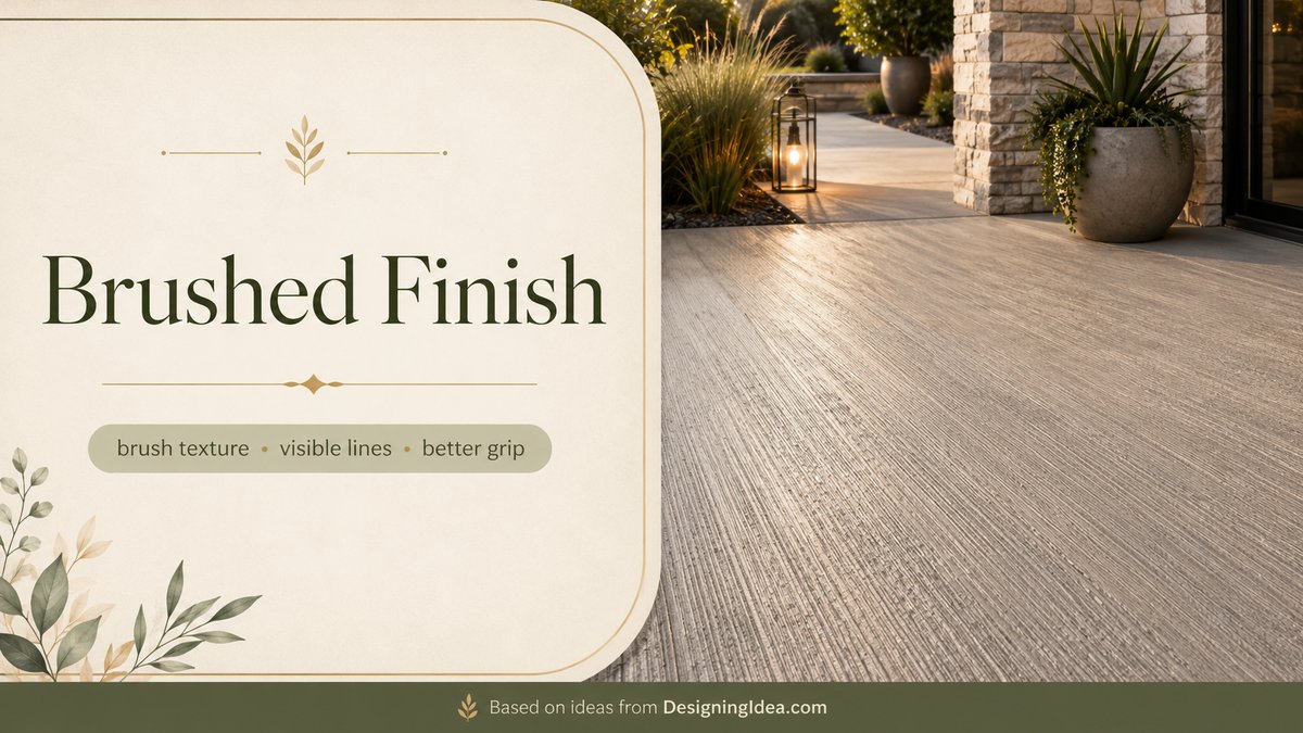 Brushed finish card above a lined concrete driveway lit at dusk with grasses