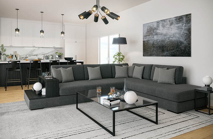 Contemporary sectional sofa in open concept room