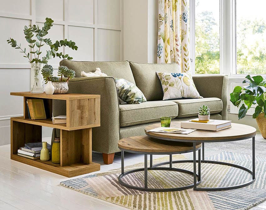 Contemporary sofa with modern coffee table in living room