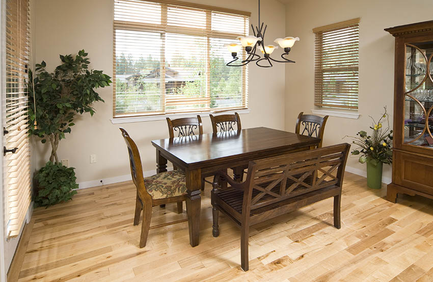 Dining table with wood chairs and bench