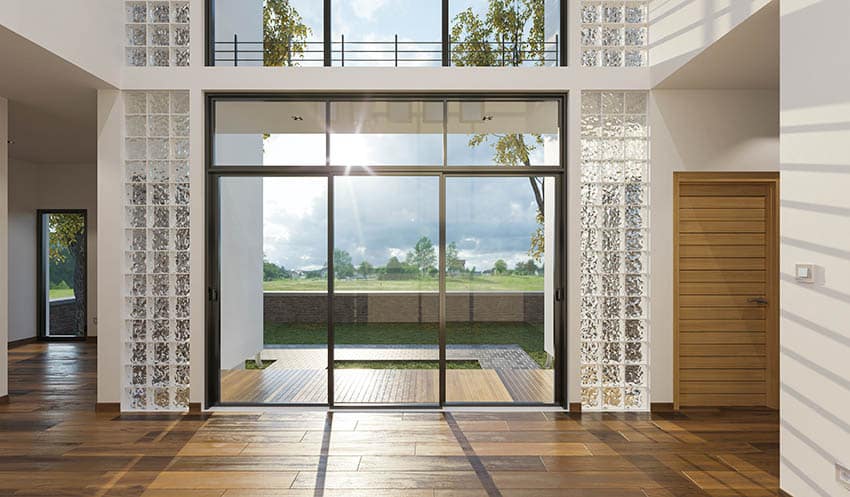 Door with modern glass block sidelight windows