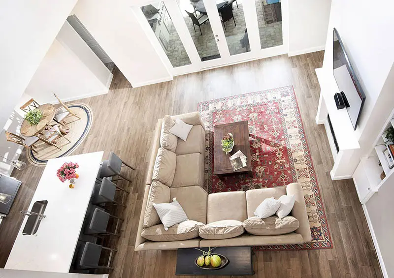 Florida house plan open concept living room kitchen