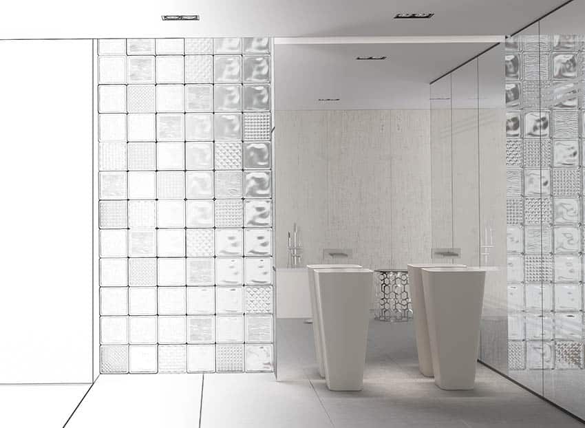 Modern glass textured block bathroom design