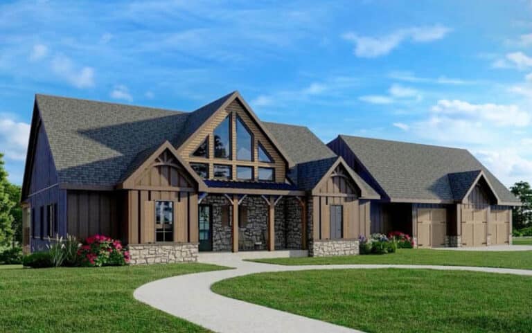 Mountain Cottage House Plan with 3 Car Garage