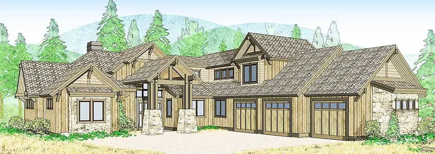 Mountain craftsman house plan rendering