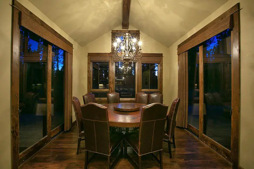 Romantic dining room at night with round table