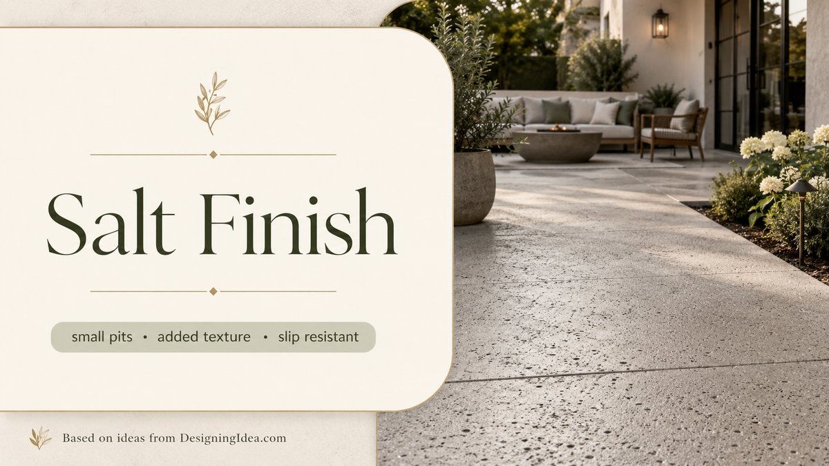 Salt finish card over a pitted patio floor with potted plants and lounge seating