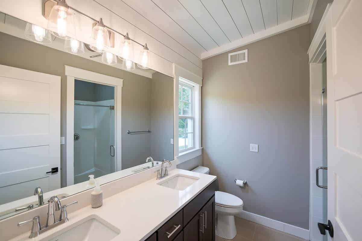 small bathroom with shiplap