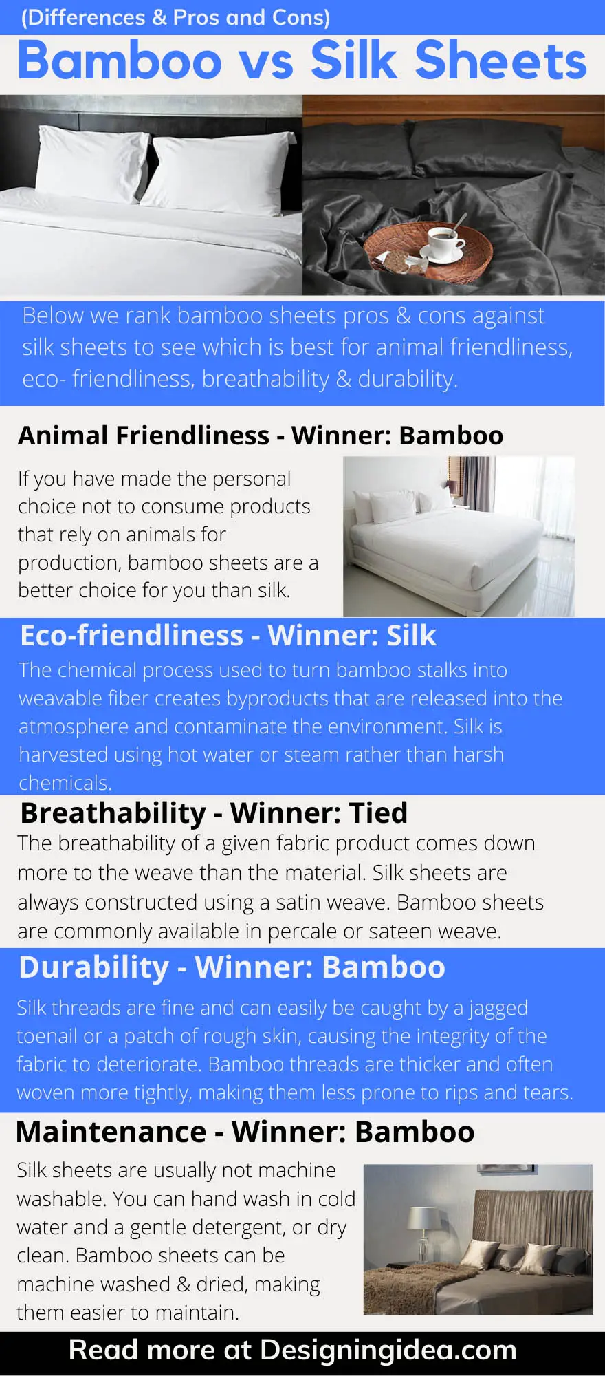 Bamboo vs silk sheets pros cons infographic