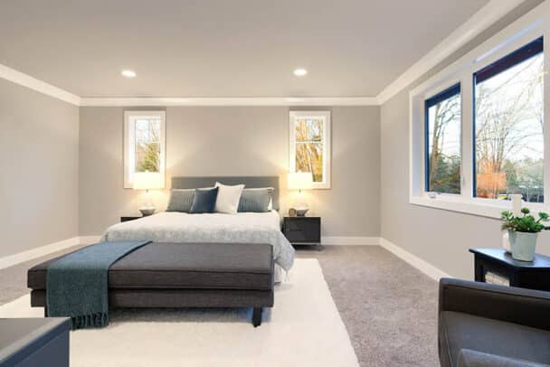 Bedroom With Same Color Gray Paint For Walls And Ceiling Is 608x406 