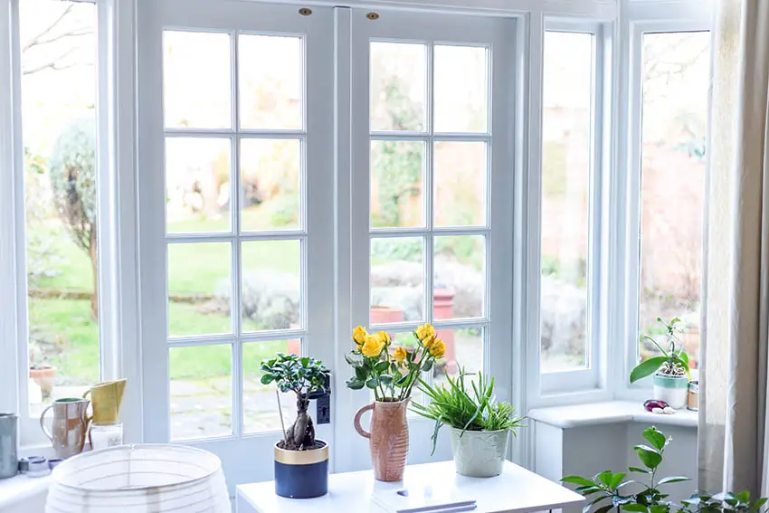 Bright white exterior french doors
