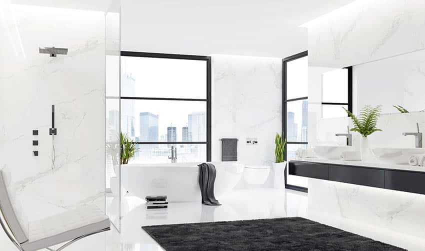 Corian bathroom shower walls with glass enclosure