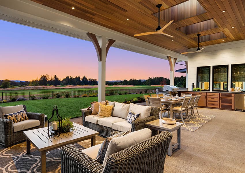 Covered patio with epoxy flooring