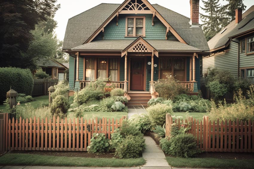 Craftsman house with cedar wood picket fence