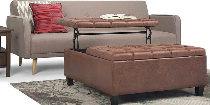 Faux leather storage ottoman with lifting table