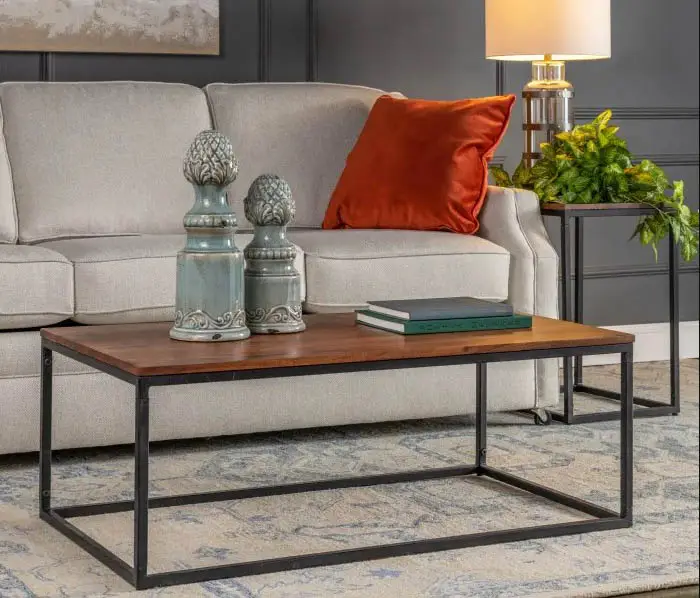 Modern coffee table with acacia wood top