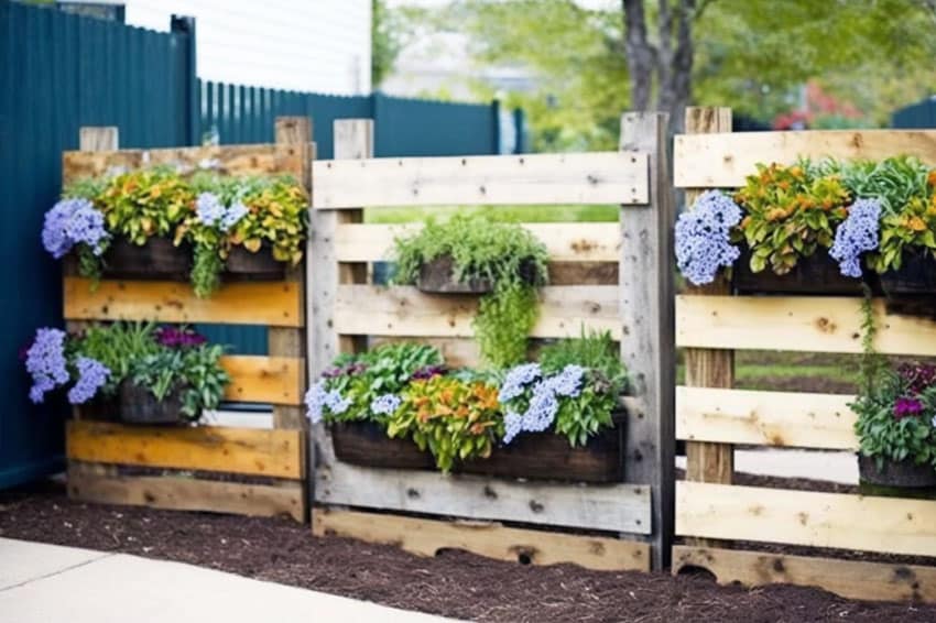 Pallet garden fence with planters