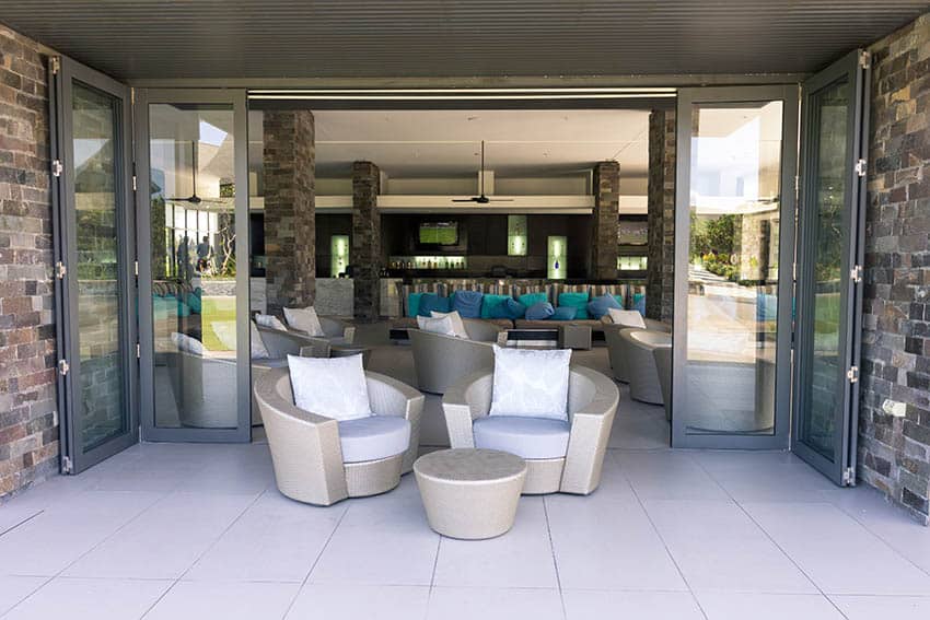 Patio with large white porcelain tile