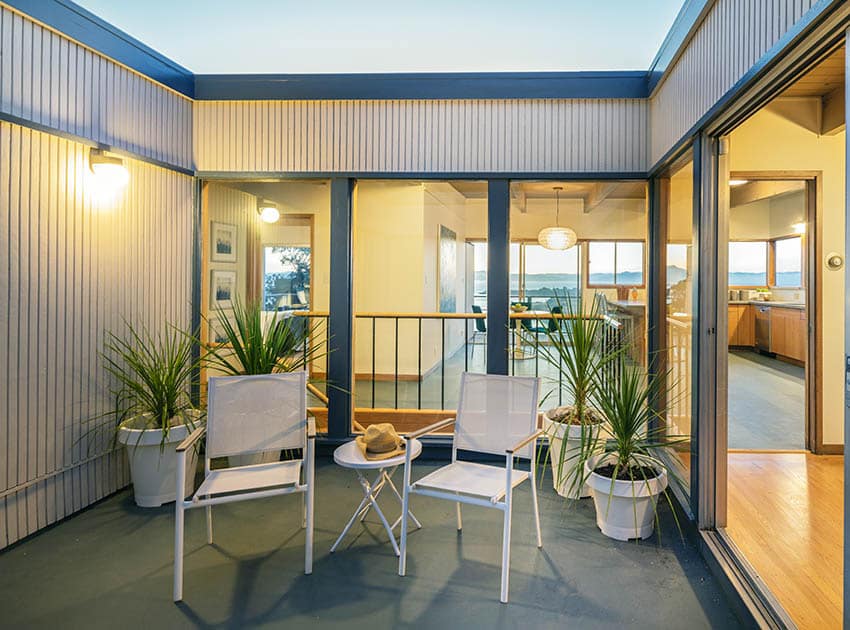 Small patio with powder coated steel furniture